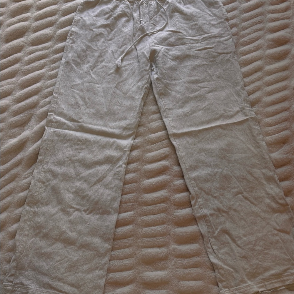 Brandy Melville Men's Off-White Linen Drawstring Pants